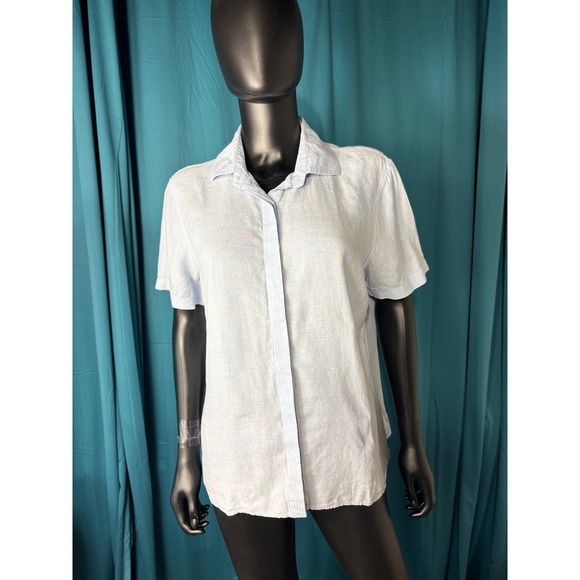 Lands' End Tops - Lands' End Linen Short Sleeve Button‎ Up Shirt Womens Large Light Blue